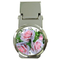 Roses Pink Flowers Leaves Money Clip Watches by Pakrebo