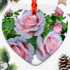 Roses Pink Flowers Leaves Heart Ornament (two Sides) by Pakrebo