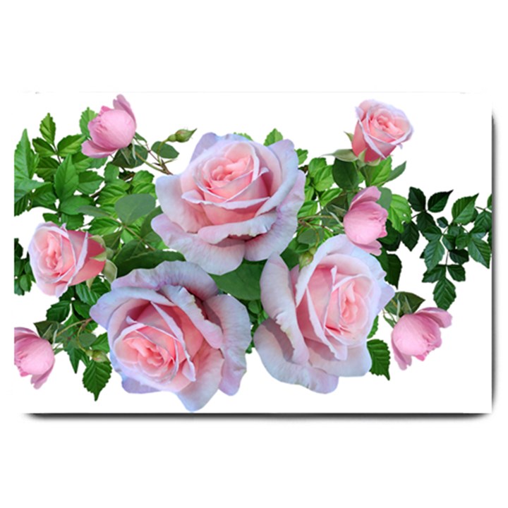 Roses Pink Flowers Leaves Large Doormat 