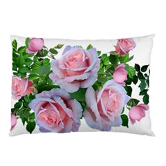 Roses Pink Flowers Leaves Pillow Case by Pakrebo