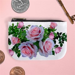 Roses Pink Flowers Leaves Mini Coin Purse by Pakrebo