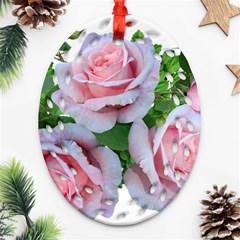 Roses Pink Flowers Leaves Oval Filigree Ornament (two Sides)