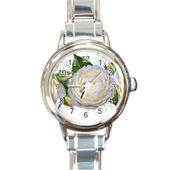 Flowers Roses White Fragrant Round Italian Charm Watch by Pakrebo