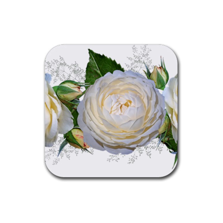 Flowers Roses White Fragrant Rubber Coaster (Square) 