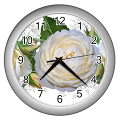 Flowers Roses White Fragrant Wall Clock (silver) by Pakrebo