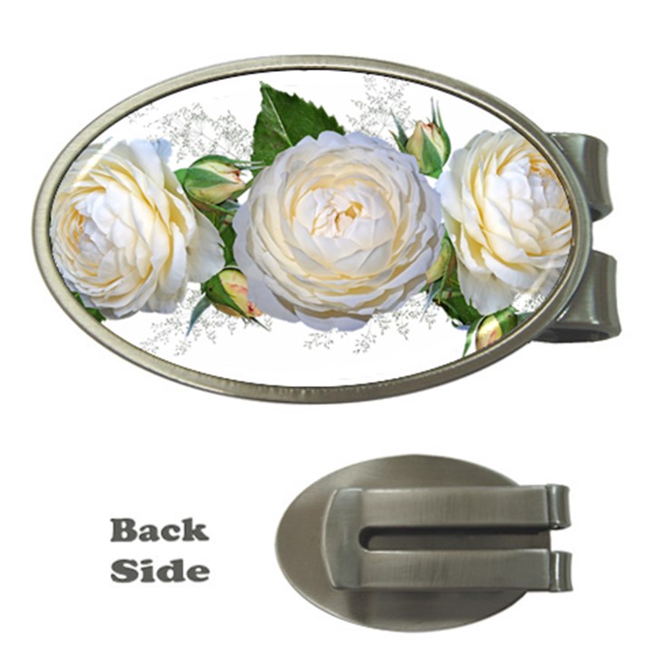 Flowers Roses White Fragrant Money Clips (Oval) 