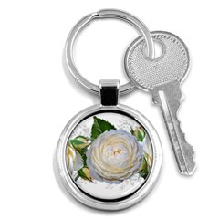 Flowers Roses White Fragrant Key Chain (round) by Pakrebo