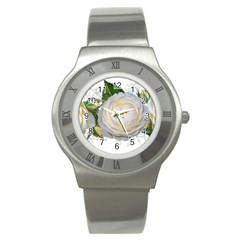 Flowers Roses White Fragrant Stainless Steel Watch by Pakrebo