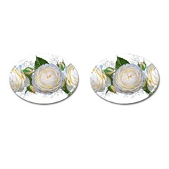 Flowers Roses White Fragrant Cufflinks (oval) by Pakrebo