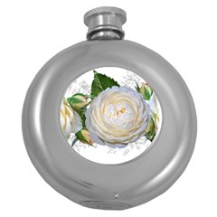 Flowers Roses White Fragrant Round Hip Flask (5 Oz)