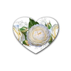 Flowers Roses White Fragrant Heart Coaster (4 Pack)  by Pakrebo