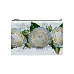 Flowers Roses White Fragrant Cosmetic Bag (medium) by Pakrebo