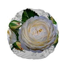 Flowers Roses White Fragrant Standard 15  Premium Round Cushions