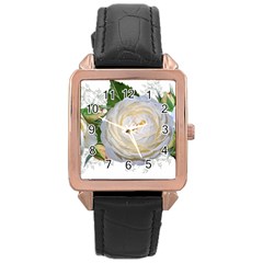 Flowers Roses White Fragrant Rose Gold Leather Watch  by Pakrebo