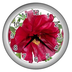 Flowers Red Peony Arrangement Wall Clock (silver) by Pakrebo