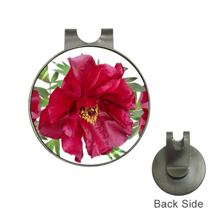 Flowers Red Peony Arrangement Hat Clips with Golf Markers