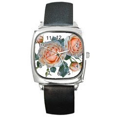 Roses Flowers Buds Ragrance Square Metal Watch