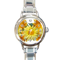 Daisies Flowers Yellow Arrangement Round Italian Charm Watch by Pakrebo