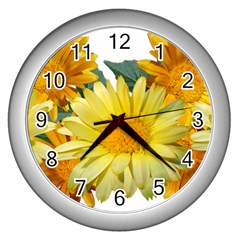 Daisies Flowers Yellow Arrangement Wall Clock (silver) by Pakrebo