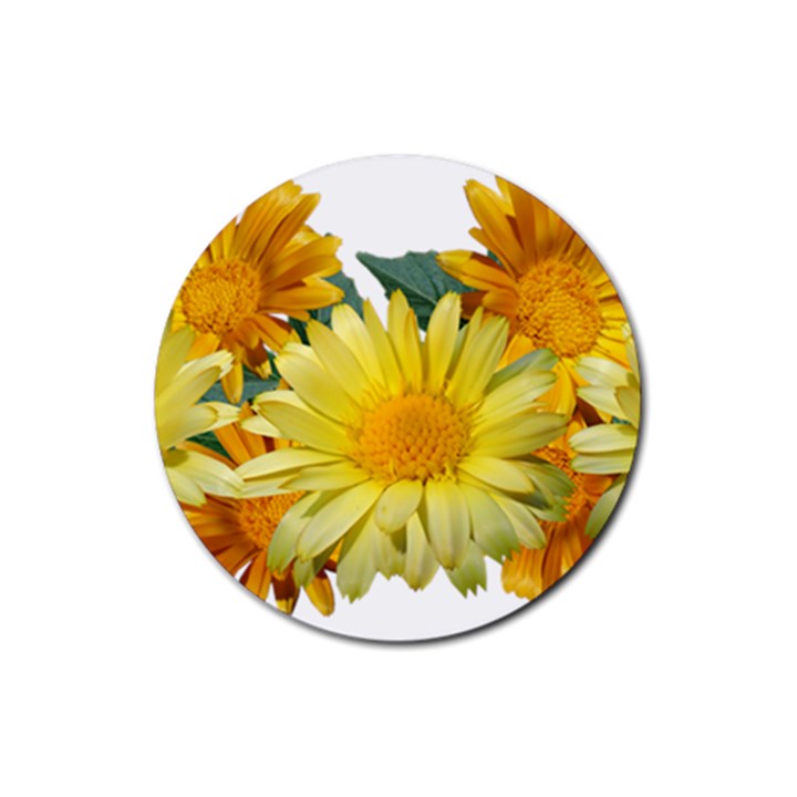 Daisies Flowers Yellow Arrangement Rubber Round Coaster (4 pack) 