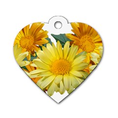 Daisies Flowers Yellow Arrangement Dog Tag Heart (two Sides) by Pakrebo