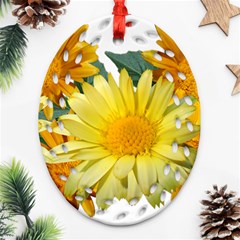 Daisies Flowers Yellow Arrangement Oval Filigree Ornament (two Sides)