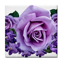 Roses Violets Flowers Arrangement Tile Coaster by Pakrebo