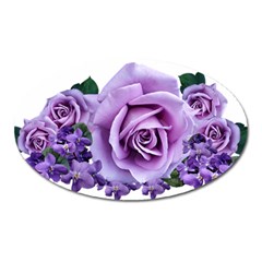 Roses Violets Flowers Arrangement Oval Magnet by Pakrebo