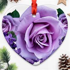 Roses Violets Flowers Arrangement Heart Ornament (two Sides)