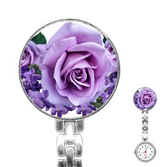 Roses Violets Flowers Arrangement Stainless Steel Nurses Watch by Pakrebo