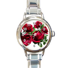 Roses Flowers Red Romantic Garden Round Italian Charm Watch by Pakrebo