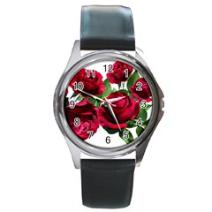 Roses Flowers Red Romantic Garden Round Metal Watch by Pakrebo