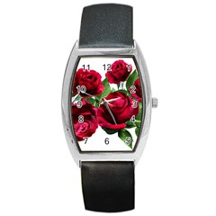 Roses Flowers Red Romantic Garden Barrel Style Metal Watch by Pakrebo