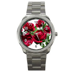 Roses Flowers Red Romantic Garden Sport Metal Watch by Pakrebo