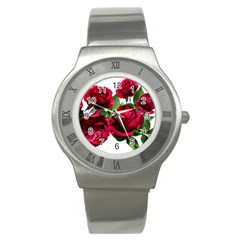 Roses Flowers Red Romantic Garden Stainless Steel Watch by Pakrebo