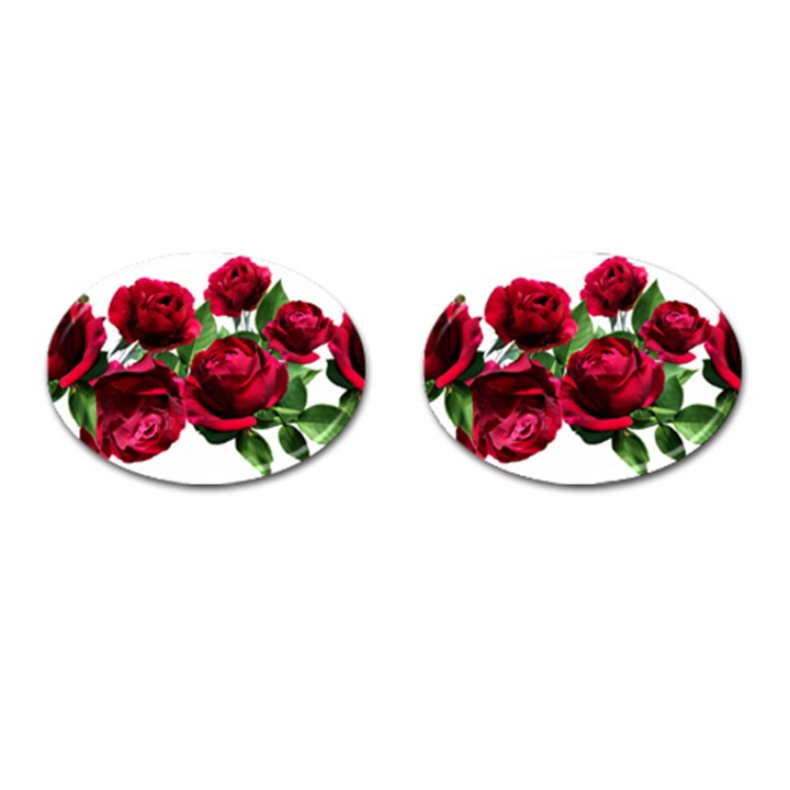 Roses Flowers Red Romantic Garden Cufflinks (Oval)