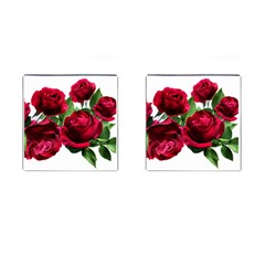 Roses Flowers Red Romantic Garden Cufflinks (square) by Pakrebo