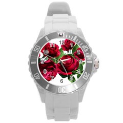 Roses Flowers Red Romantic Garden Round Plastic Sport Watch (l) by Pakrebo