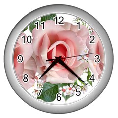 Roses Flowers Wax Flowers Wall Clock (silver) by Pakrebo