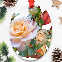 Autumn Leaves Roses Flowers Garden Oval Ornament (two Sides)