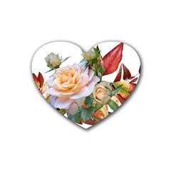 Autumn Leaves Roses Flowers Garden Heart Coaster (4 Pack)  by Pakrebo