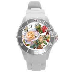 Autumn Leaves Roses Flowers Garden Round Plastic Sport Watch (l) by Pakrebo