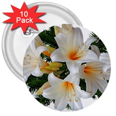 Lilies Belladonna White Flowers 3  Buttons (10 Pack)  by Pakrebo