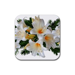 Lilies Belladonna White Flowers Rubber Coaster (square) 