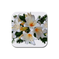 Lilies Belladonna White Flowers Rubber Square Coaster (4 Pack)  by Pakrebo