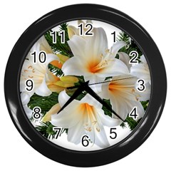 Lilies Belladonna White Flowers Wall Clock (black)