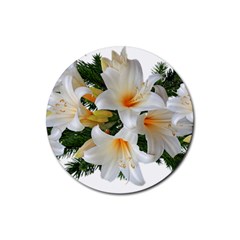 Lilies Belladonna White Flowers Rubber Coaster (round) 