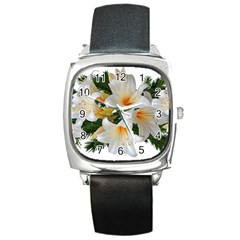 Lilies Belladonna White Flowers Square Metal Watch