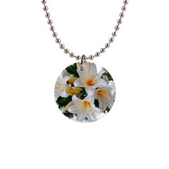 Lilies Belladonna White Flowers 1  Button Necklace by Pakrebo