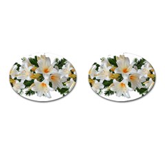 Lilies Belladonna White Flowers Cufflinks (oval) by Pakrebo